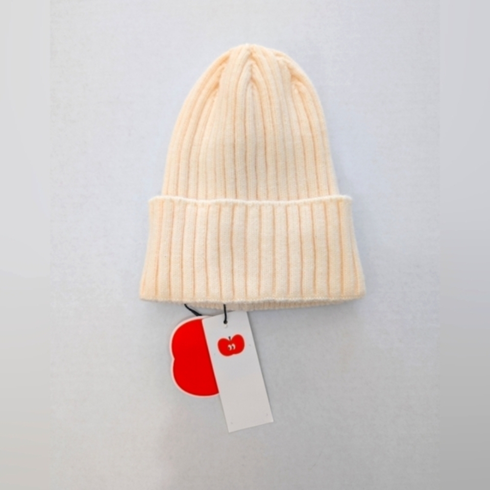 Blush Cream Ribbed Beanie Hat - Picture 2 of 3